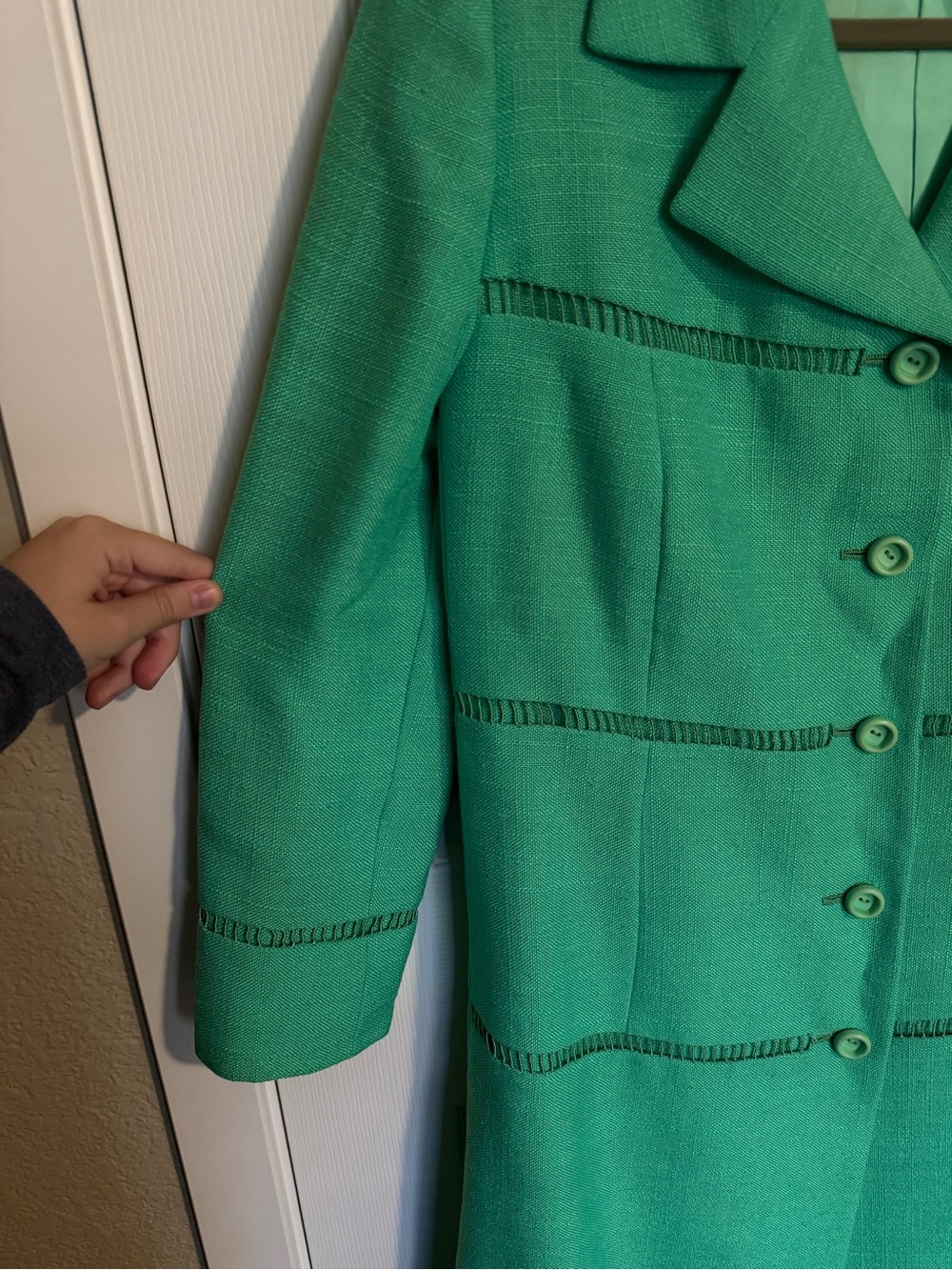 Vintage W.F. Adlmüller Austria Size M Emerald Green Long Tailored Coat Women’s - Picture 4 of 6